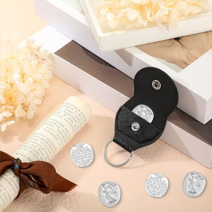 Sureio 6 Sets Guardian Angel Pocket Coins with Faux Leather Keychain