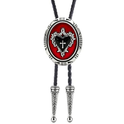 GelConnie Bolo Tie for Women Heart Cowboy Necktie Flower Gothic Mens Bolo Ties Bolero Necklace Red Western Ties for Men - color: Black Heart Bolo Necklace