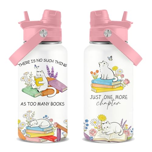 Cats Gifts for Women, 26oz Water Bottle with Handle for Girl Friends - color: Book-White