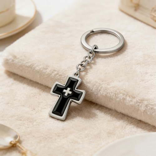 Cross Keychain Bag Charm for Women Christian Religious Gifts Easter Jesus Keychain for Women Purse Handbag Car Keys - color: Silver E