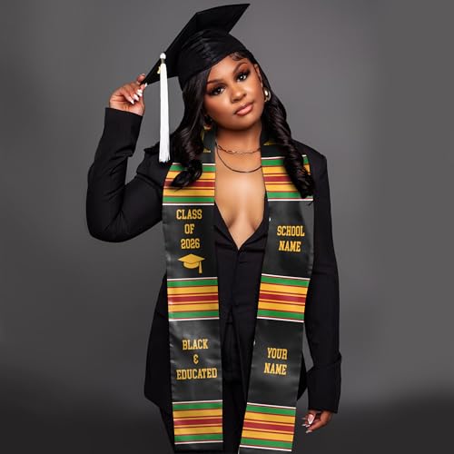 MDPrints Global Kente Graduation Sash 2026, Black Girl Magic Graduation Sash 2026, Class of 2026 Graduation Gift - color: Kente Dk07