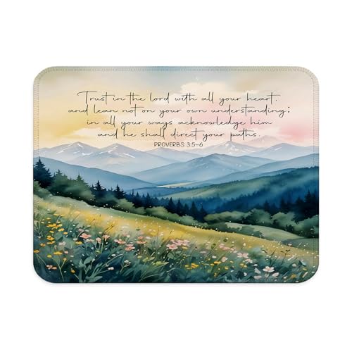 Watercolor Mountain Christian Mouse Pad for Desk, Trust in the Lord with All Your Heart Religious Bible Verse Mouse Pad for Work Computers Laptop Home Office Desk Accessories, 9.5x7.9 Inch - color: Interesting text Mouse pad A