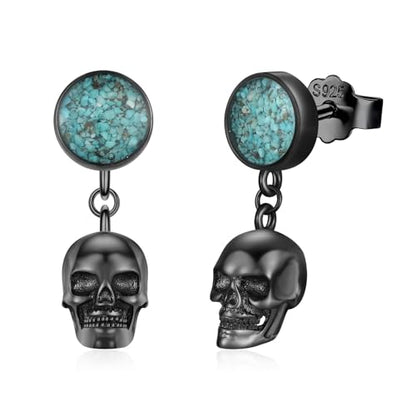 Black Dangle Drop Earrings 925 Sterling Silver Turquoise Earrings Jewelry Gifts for Women Men - style: Skull