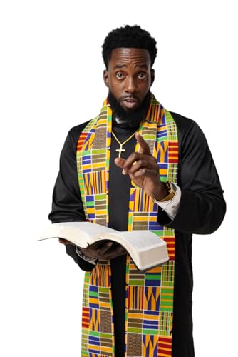 Dupsie's Kente African Print Church Clergy Pastor Choir Stole/Sash with Fringes - color: Blue