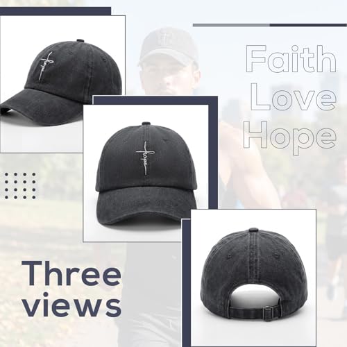 Didaey 3 Pcs Jesus Christian Hats for Women Men Embroidered Religious Baseball Cap Faith Love Hope Cross Hat Unisex Vintage Adjustable Washed Cotton Hat