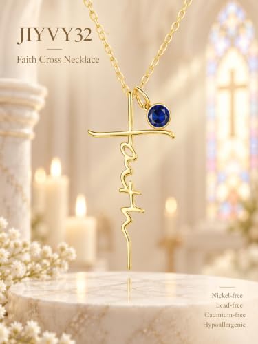 Faith Necklace White/Rose/Gold Birthday Gifts for Wife Her - color: 14K Gold-09-September
