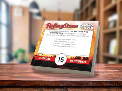 Rolling Stone Rock Trivia 2026 Daily Desk Calendar: Boxed Page-a-Day Music Quiz Calendar with Day-to-Day Rock History, Legends & Iconic Moments - color: Rolling Stone Rock Trivia