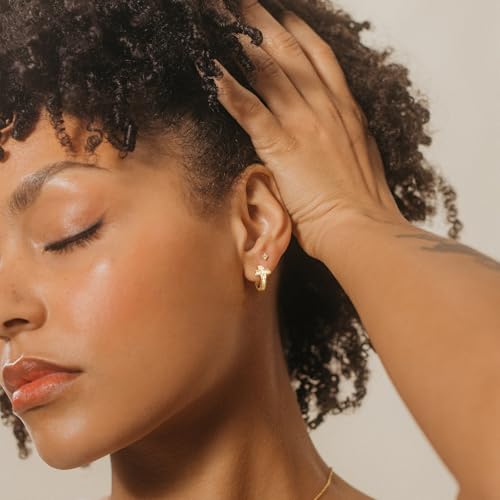 14K Gold Huggie Earrings for Women Silver Huggie Hoop Earrings Cubic Zirconia Huggie Earrings Stud Earrings Lightweight Dainty Hypoallergenic Earrings Jewelry Gifts - color: Gold Cross CZ Huggie Earrings