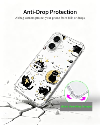 Cute Cool Black Cat and Moon Stars Phone Case Compatible with iPhone 17 - color: Black Cat