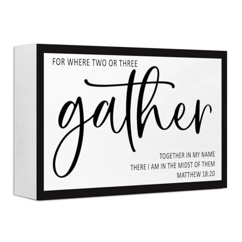 Matthew 18:20 Sign Wood Box Desk Decor,Bible Verse Scripture Sign Wooden Block for Christian Home Office Bedroom Wall Shelf Tabletop Decor 10'' x 6'' - style: Matthew 18:20