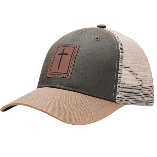 Christian Hats for Men Women, Faith Over Fear Hat - color: Cross Gray Green