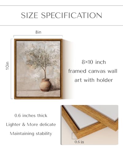 InSimSea Framed Canvas Wall Art, Textured Olive Branch Canvas Art, 10x8 In - color: Greenery by the Wall