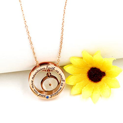Uloveido Christian Circle Round Ring Necklace Engraved Faith As Small As A Mustard Seed Can Move Mountains Y958 - style: Blue CZ-round-rose gold