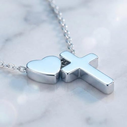 Heart Cross Necklace Silver Cross Necklace Sterling Set For Women