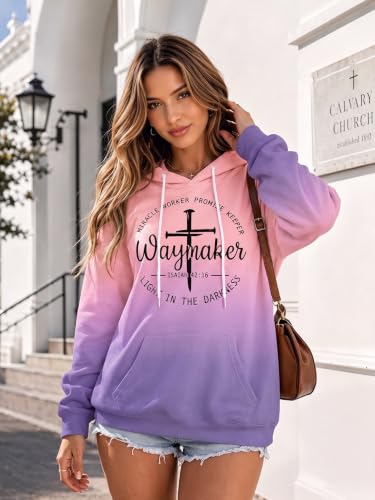 FASHGL Christian Hoodie for Women Religious Faith Sweatshirt Inspirational Pullover Tops Bible Verse Long Sleeve Tops - color: Pink2, size: Large