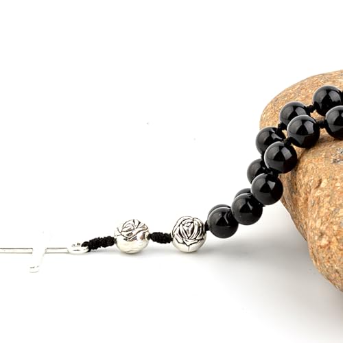 KIKILA Handmade 8mm Anglican Prayer Beads Rosary Natural Stone Beads with Cross Custom Rosary - style: Black Agate