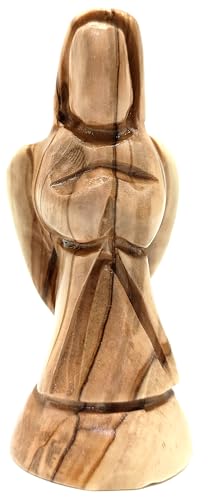 Zuluf Olive Wood Mini Praying Angel Statue (3.1") – Hand Carved Guardian Angel from Bethlehem – Christian Sympathy & Memorial Gift – Small Comfort Figurine for Prayer, Grief & Remembrance - color: 3.1" Mini Angel