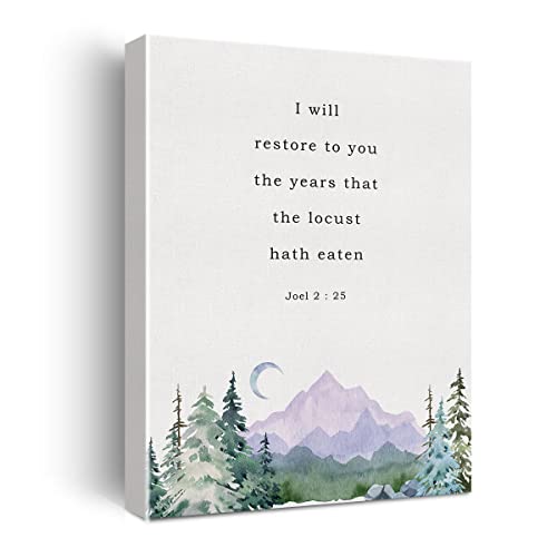Bible Verse Canvas Print Decor I will Restore to You Joel 2:25 Wall Painting Posters Artwork 12”X15”Watercolor Home Office Decoration (Framed) - color: Joel 2:25