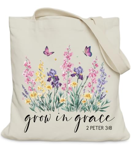 Aesthetic Christian Gifts Tote Bag for Church, Religious Tote Bag for Bible Study, Medium Size with Inner Pocket - color: Grace