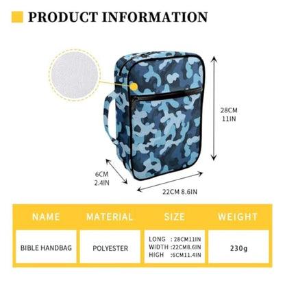 Coldinair Blue Camo Bible Cover for Kids Teen Men Church Bible Protective Book Case with Pen Slot Handle & Zippered Pocket Travel Christian Bible Accessories - color: Blue Camo-1