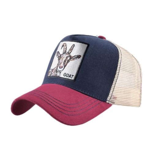 Animal Patch Mesh Trucker Baseball Cap Collection, Embroidered Design, Black - color: Red1