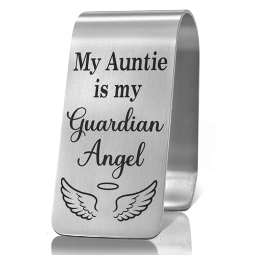 XQLZY My Auntie is My Guardian Angel Engraved Stainless Steel Car Visor Clip, Inspirational Guardian Angel Safe Driving Gifts for Niece Nephew, Travel Visor Car Accessories, Drive Safe Gifts - color: Sliver073