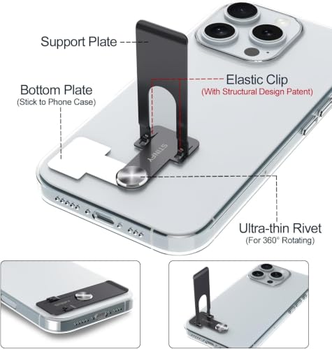 Phone Slim Kickstand, Ultra Thin Vertical and Horizontal 360° Rotating Universal Steel Metal Stable Stand Pocket Friendly Sticky Holder for iPhone Samsung Cellphone Case (Black 2-Pack) - color: Black