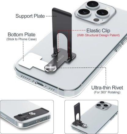 Phone Slim Kickstand, Ultra Thin Vertical and Horizontal 360° Rotating Universal Steel Metal Stable Stand Pocket Friendly Sticky Holder for iPhone Samsung Cellphone Case (Black 2-Pack) - color: Black