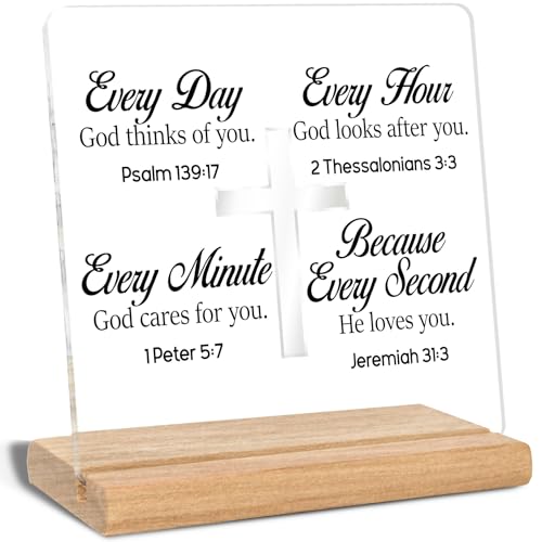 Christian Gifts for Women Men, Every Day Every Hour Every Minute Because Every Second He Loves You Quotes Bible Verse Acrylic Plaque Signs, Inspirational Gifts, Office Home Desk Decor Signs - color: Every Day 1