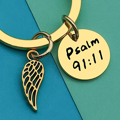 Dabihu Christian Keychain Gift for Women Men Religious Jewelry First Communion Gifts Baptism Gifts Bible Verse Keychain - color: For He Will Order His Angels to Protect You Wherever You Go Gold Keychain
