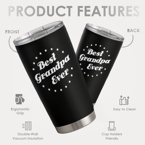 SANDJEST Tumbler Best Grandpa Ever Gift Set for Papa, Grandfather - 20oz Insulated Travel Mug - Great Christmas Father's Day, Birthday, Christmas Gifts (Black - Grandpa) - color: Grandpa 1