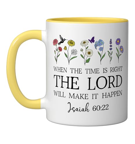 When the Time Right The Lord Will Make Happen Isaiah 60:22 Ceramic Mug, Yellow/White, 11oz - color: Yellow/White, size: 11 Ounces