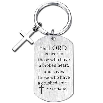Inspirational Scripture Keychain with Cross - Bible Verse Matte Key Chain Religious Gift for Christian - style: Psalm 34:18