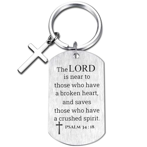 Inspirational Scripture Keychain with Cross - Bible Verse Matte Key Chain Religious Gift for Christian - style: Psalm 34:18