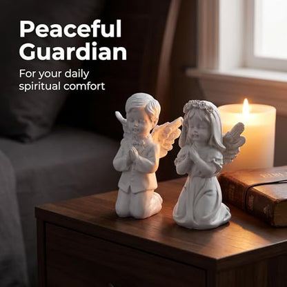 Guardian Angel Figurine Praying Hands Statue Cherub Statue Set - color: Boy+girl