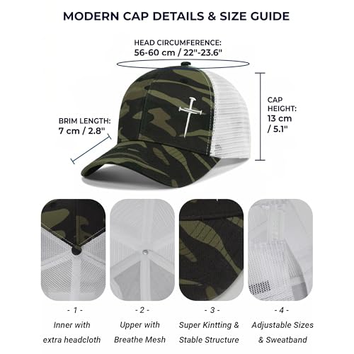 Christian Hats for Men Women,Jesus 3 Nail Cross Hat Christian Religious Gifts for Birthday/Christmas,Black and Silver - color: 592.camo-6