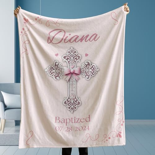 Personalized Baby Blankets Boys, Infant Christening Blanket, Dedication Keepsake Comforter For Girls, Custom Baby Blanket With Name, Catholic Girl Communion Throw, Holiday Baptismal Blankets For Kids - color: #Ver12