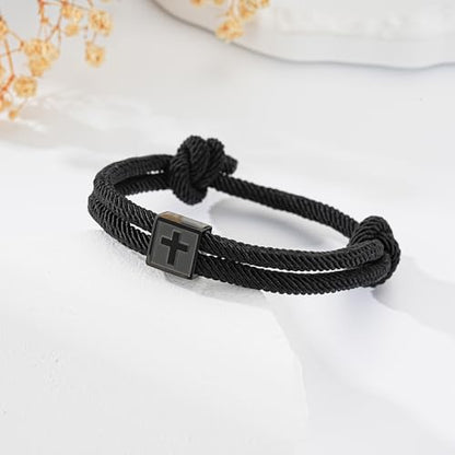 Gnamy To My Son Grandson Brother Nephew Gifts, Adjustable Rope Cross Bracelet Birthday Christian Religious Jewelry Gifts Ideas for Teen Boys Kids - color: To My Son from Mom