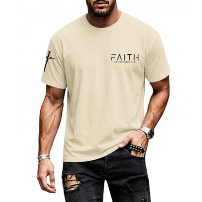 Christian Faith Cross Shirts for Men Jesus God Bible Verse Shirt Religious Inspirational Tshirts Graphic Cotton Tees - color: Apricot, size: Large