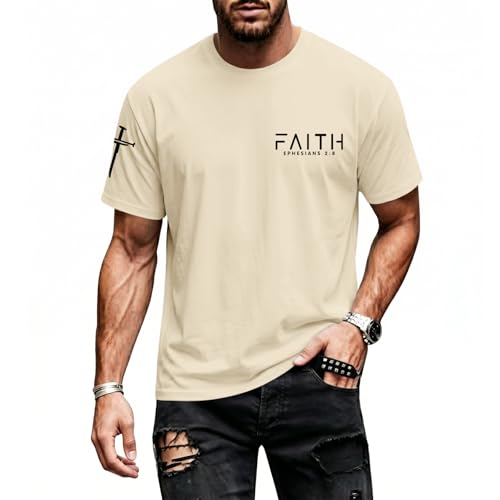 Christian Faith Cross Shirts for Men Jesus God Bible Verse Shirt Religious Inspirational Tshirts Graphic Cotton Tees - color: Apricot, size: XX-Large