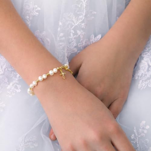 Cherished Moments Girls Godchild Cross Bracelet, 14K Gold-Plated - color: LG (5-10 years)