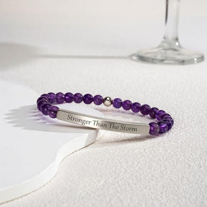 Amethyst Christian Bracelet for Women, 18K Gold Plated Bible Verse Jewelry, Inspirational Religious Faith Gift, Scripture Jewelry for Encouragement & Strength - color: STRONGER THAN THE STORM but sisters by heart-Amethyst Silver