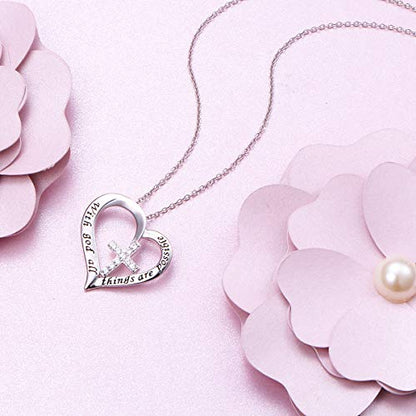 S925 Sterling Silver Christian Cross Heart Faith Bible Verse Necklace Rings - style: with god all things are possible