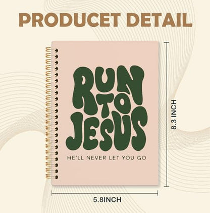 Retro Green Christian Spiral Notebook, Run to Jesus Bible Verse Journal, Religious Scripture Journals for Writing, Bible Notebooks for Note Taking, Church Notes Journal, 5.5x8.3 Inch - color: God-Run
