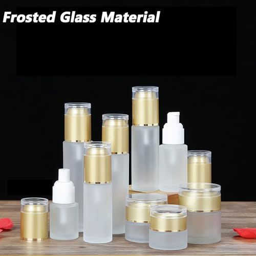 QUUPY 3Pack 50ml / 1.7 fl oz Empty Clear Frosted Glass Refillable Pump Bottles - Portable Travel Dispenser Containers for Lotion Cream Gel Foundation - size: 50ml