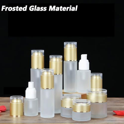 QUUPY 3Pack 50ml / 1.7 fl oz Empty Clear Frosted Glass Refillable Pump Bottles - Portable Travel Dispenser Containers for Lotion Cream Gel Foundation - size: 50ml