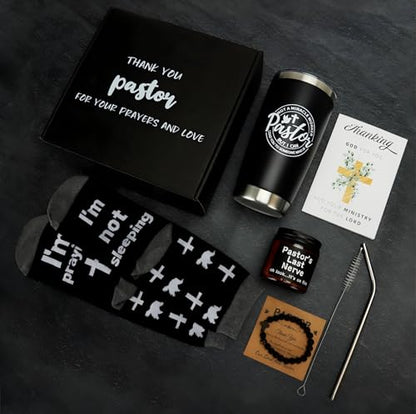 Splandiant Pastor Appreciation Gifts, 6 Pcs Christian Gifts for Pastor - 20oz Tumbler, Lavender Candle, Cotton Socks, Cross Bracelet & Thank You Card - Religious Gift for Man of God, Priest, Minister - style: For Pastor