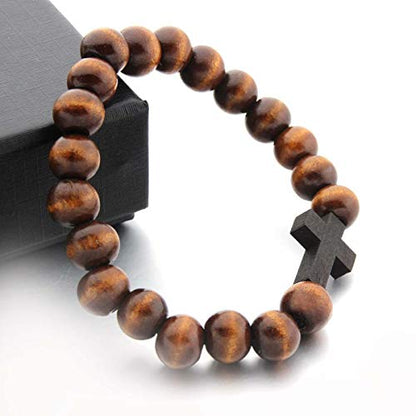 FORUBUS Wooden Cross Pendant Necklace - Wood Beads Cross Religion Necklace for Women Men Believer Prayer Baptism Jewelry - color: A set