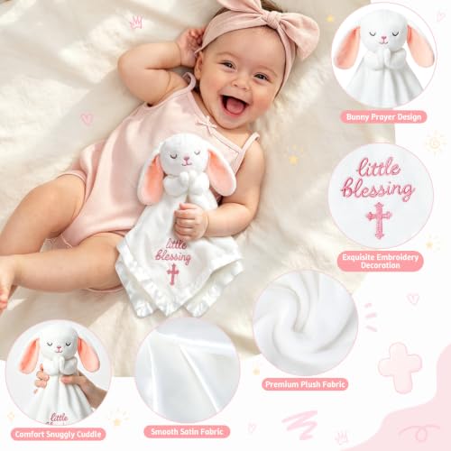White Bunny Baptism Blanket, Loveys Baptism Gift for Baby Girls - color: White Bunny Pink Ears