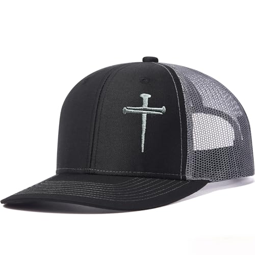 Unisex Embroidered 3 Nails Cross Hats for Men and Women,One Size Fits Most - color: 3 Nails Cross Trucker Hat Black Gray